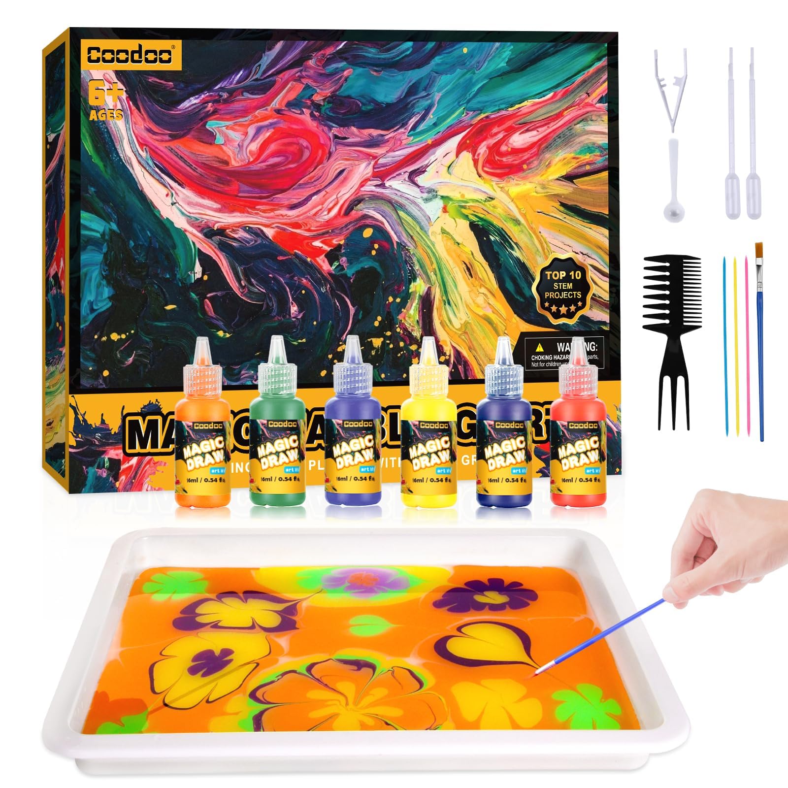 Coodoo Vernice Marmorizzante ad Acqua per Bambini, Kit di Artigianato per Ragazze e Ragazzi, per Bambini dai 6 agli 8-12 Anni Idee Regalo Pasqua