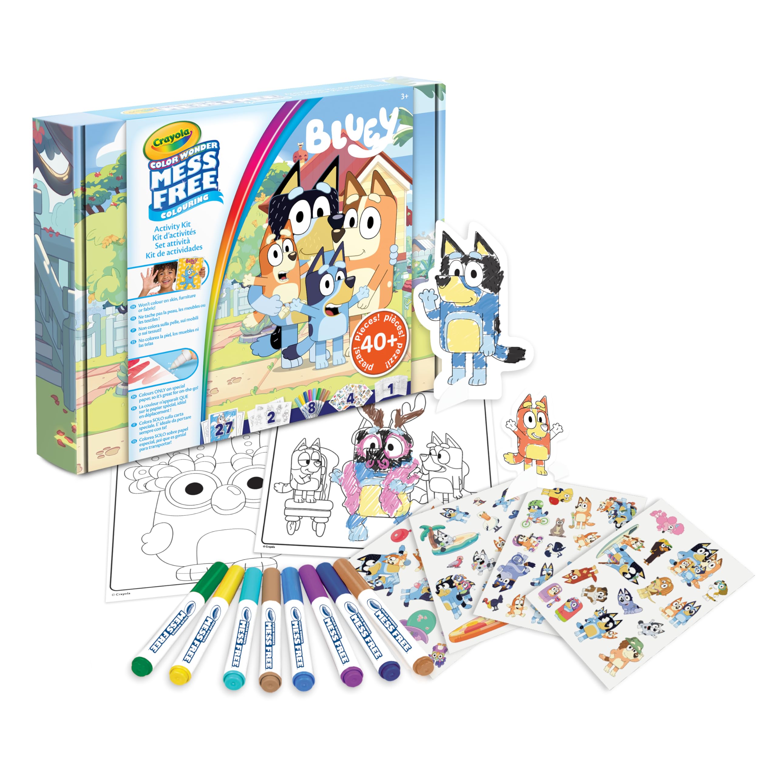 CRAYOLA - Color Wonder, Activity Set 40+ pezzi, con Pagine da colorare, Pennarelli Senza Macchia, Adesivi, Personaggi pop-up, Bluey, Attività Creativa per Bambini, età 3 anni, 75-7171