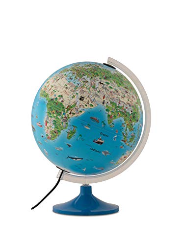 Tecnodidattica Atmosphere Family Solid - Mappamondo illustrato con animali e tradizioni dei popoli, mappamondo in lingua italiana, Diametro 30 cm