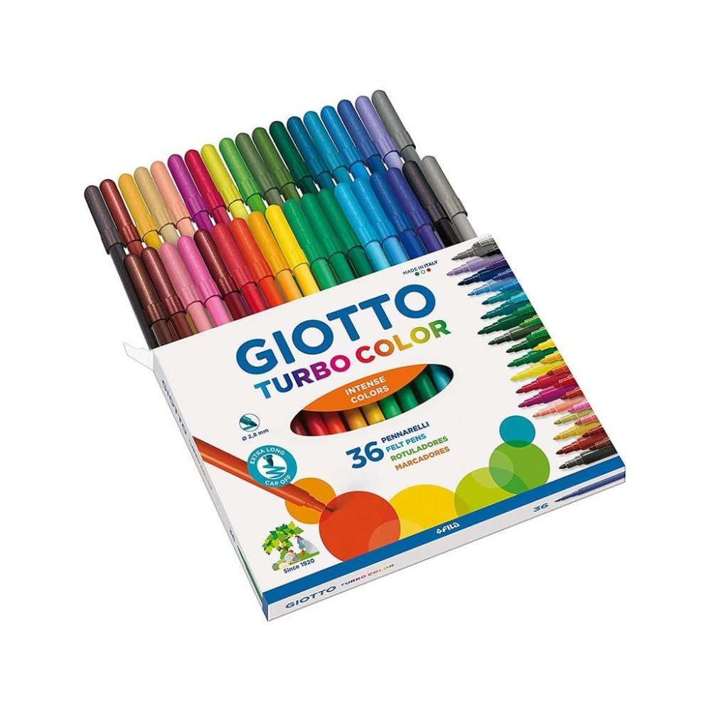 GIOTTO Turbo Color - Astuccio da 36 Pennarelli a Punta Fine, 2.8mm, Colori Intensi