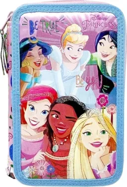 Particolare della confezione Clondo Astuccio Triplo Riempito Disney Principesse - 44 Accessori Scuola