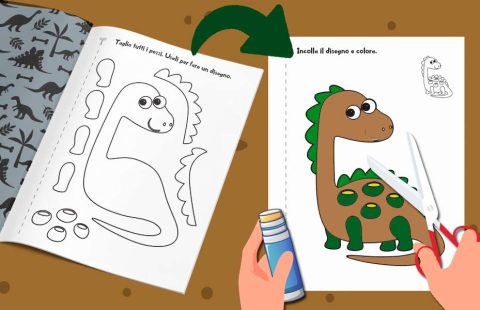 Dettaglio pagina interna - Colora, ritaglia e incolla i dinosauri