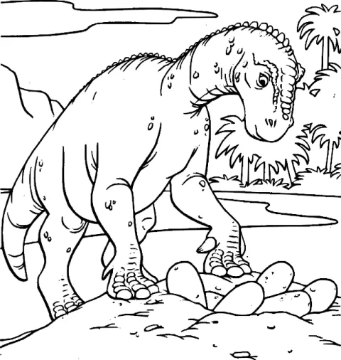 Disegno dinosauro vicino ad un lago