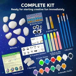 Glitter, colori, pennelli, 10 rocce kit materiale