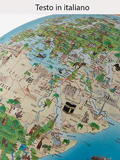 Mappamondo con animali e popoli