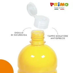 Particolare della confezione PRIMO Tempere Lavabili Primo - 6 Colori da 1L con Dosatore